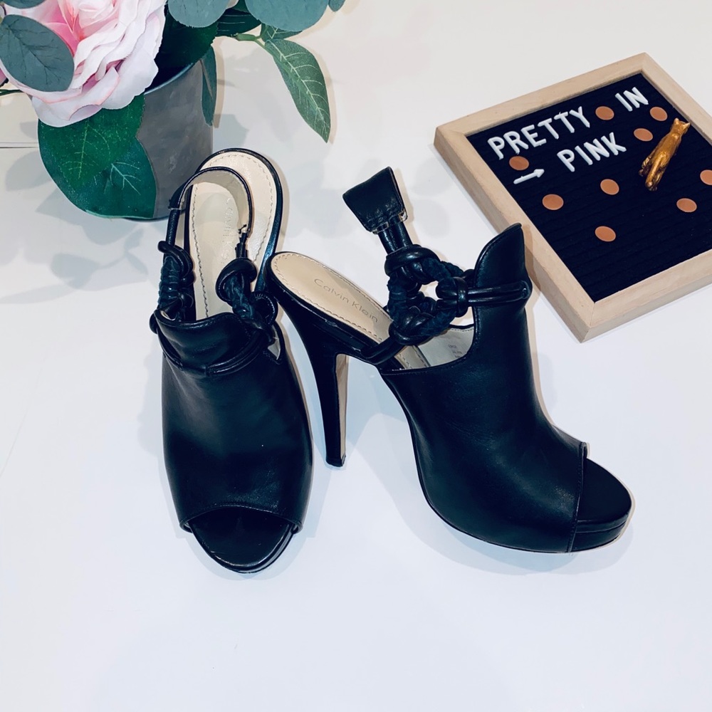 Calvin Klein open-toe leather booties